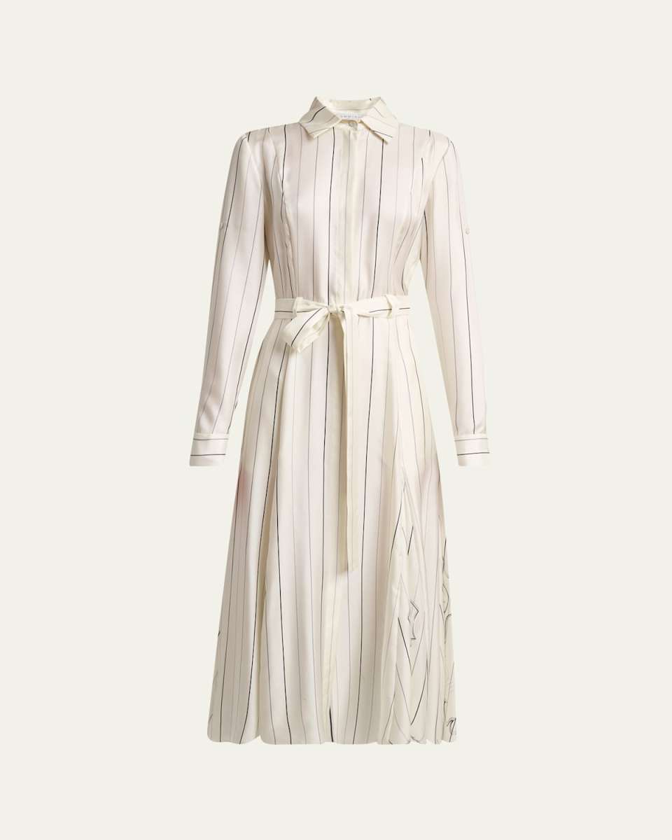 Galway Striped Silk Belted Midi Shirtdress